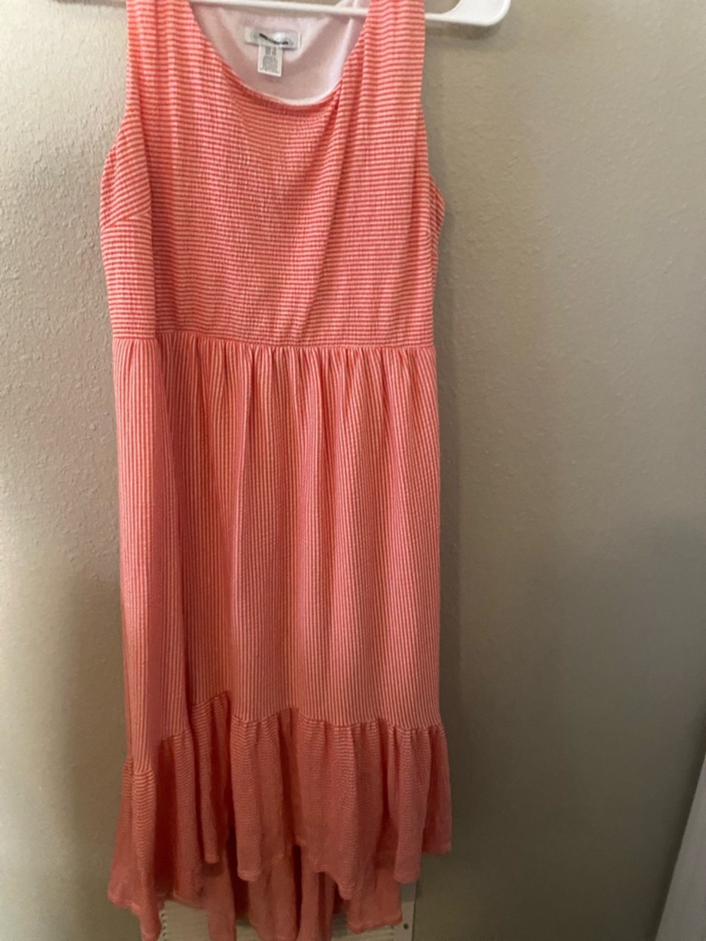 London Times Coral Striped Sleeveless Ruffle-Hem Dress